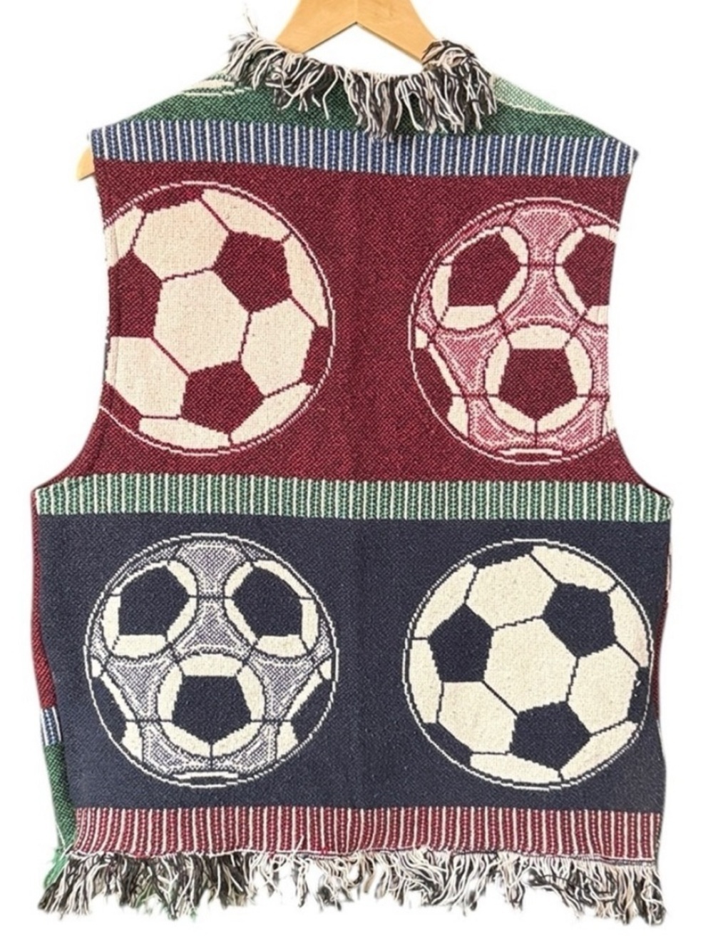 Fringed Soccer Ball Vest Upcycled Blanket Throw - Picture 2 of 8
